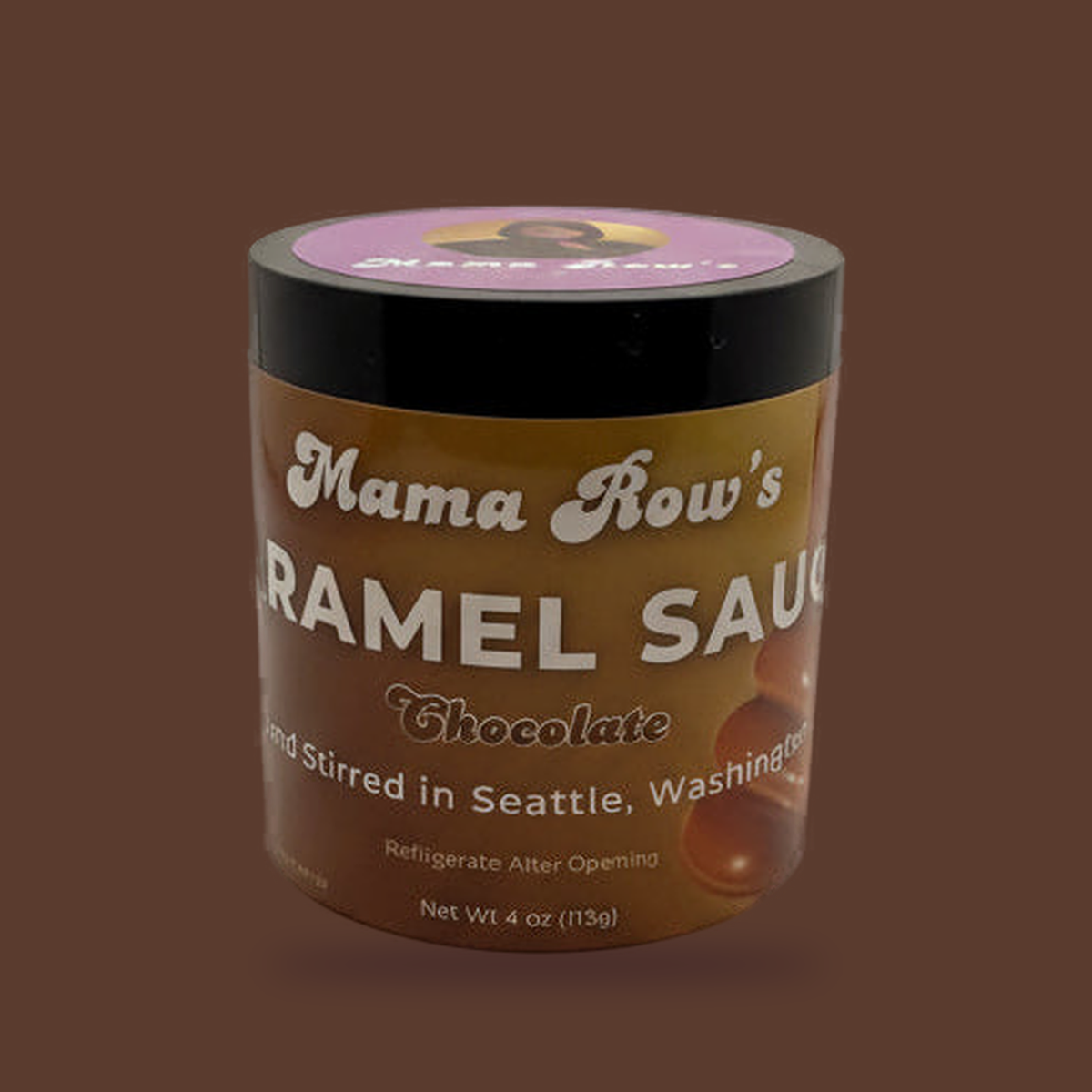Mama Row's caramel sauce, 4 oz jar, Milk Chocolate